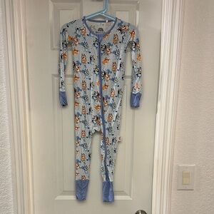 Adorable Blue Cartoon Print Kids Footie Pajamas